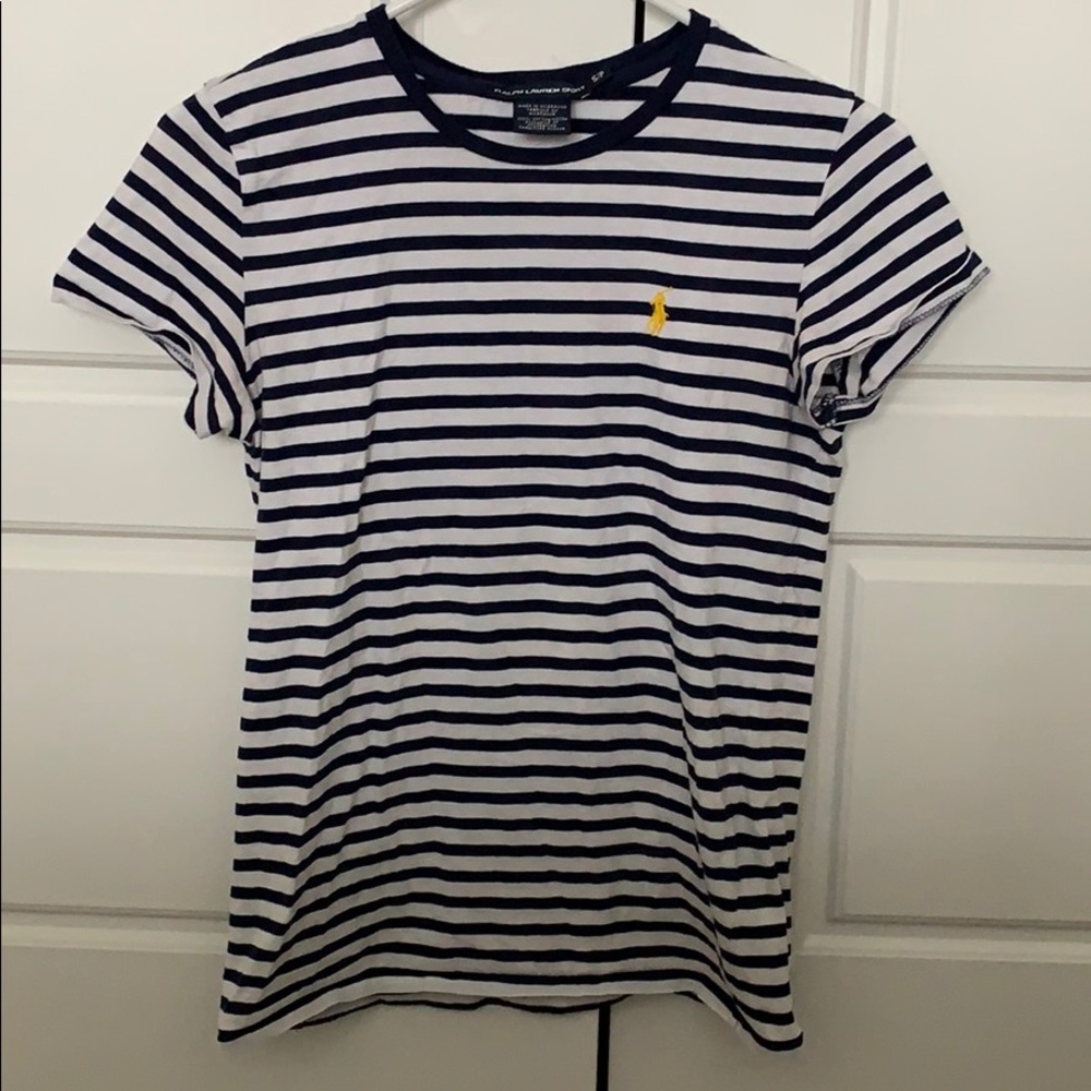 Navy and white striped polo t-shirt